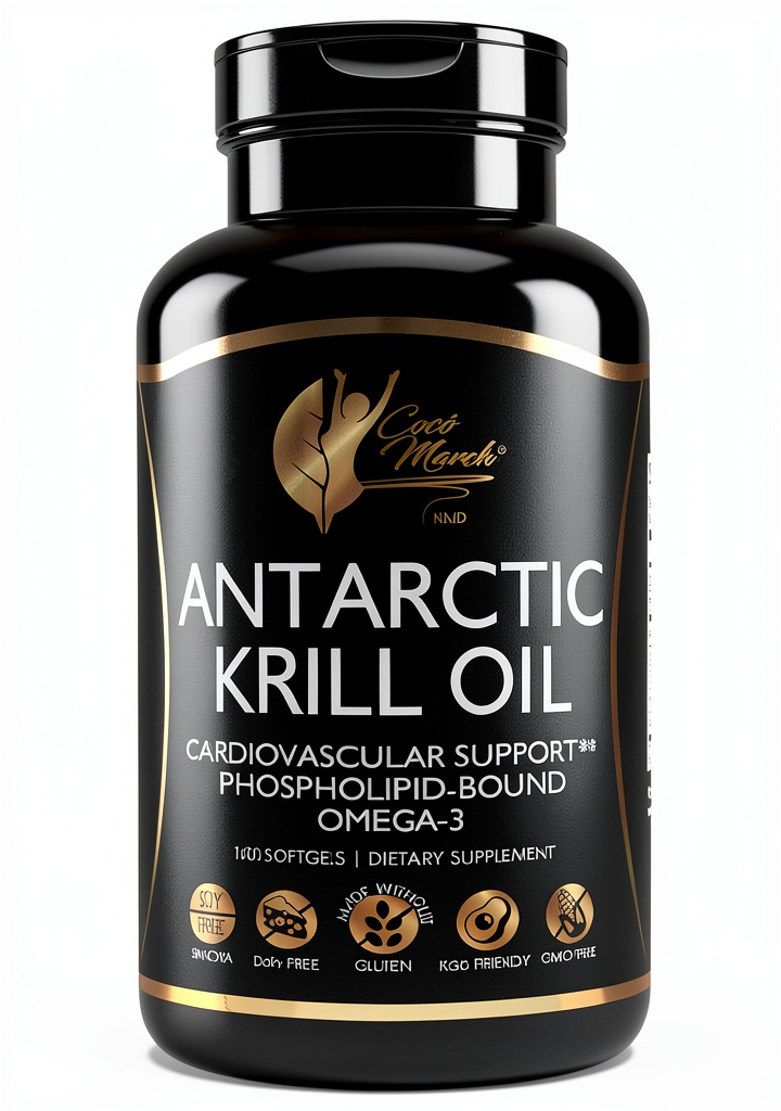 Astaxanthin and Omega-3 supplement bottle with ingredients displayed