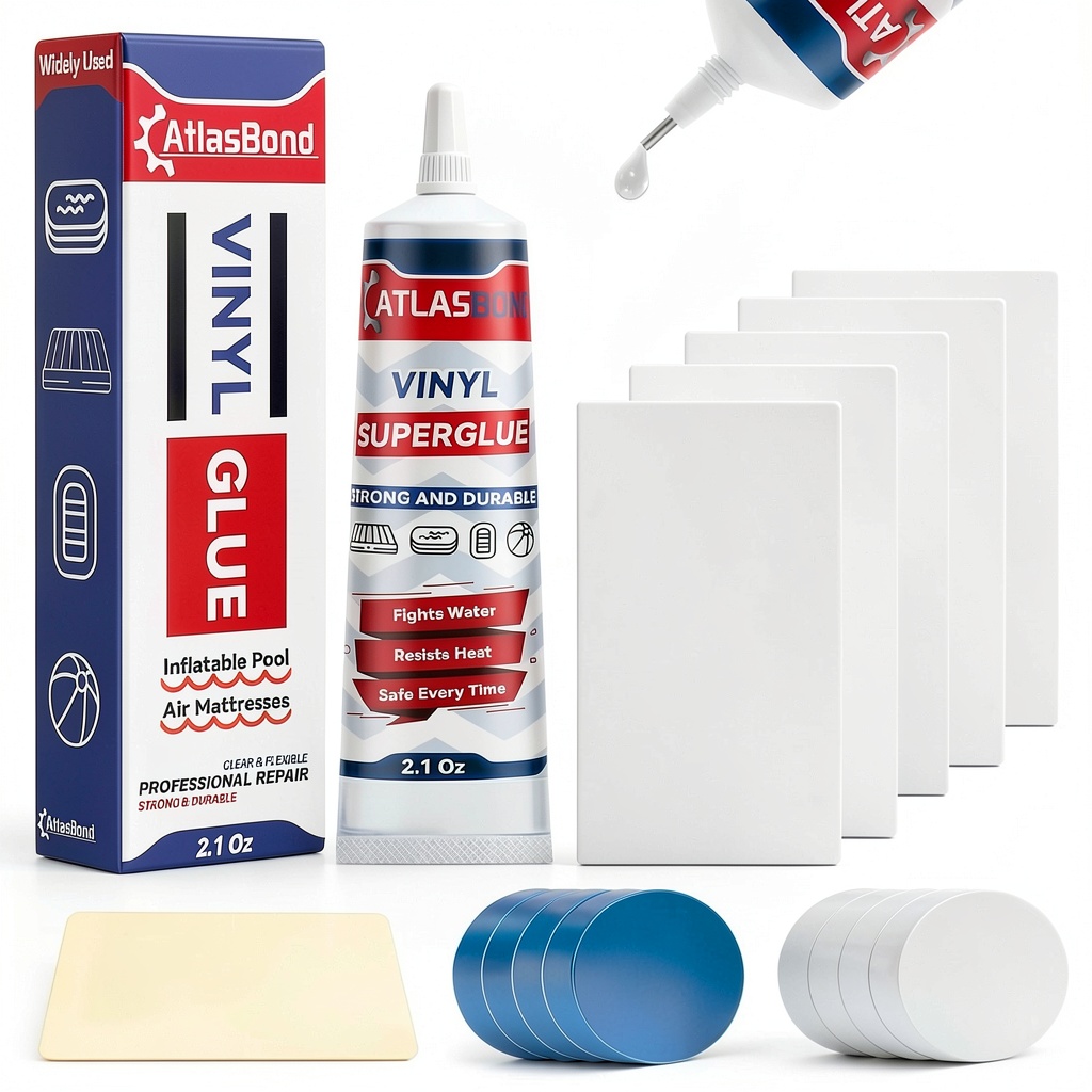 Installing ATLASBOND Air Mattress Repair Patch Kit PVCG0718 Waterproof Adhesion on a wooden desk
