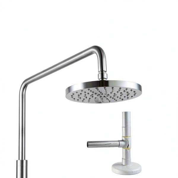 Natural Marble Outdoor Shower KES Marble Base Steel 8" Rainhead-2