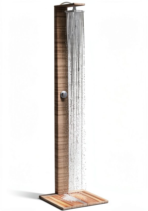 vidaXL Rustic Outdoor Shower Beige 19.7X21.7X88.2 in Made of Poly Rattan and Solid Acacia Wood Ideal for Patio Garden Showering Features Rotatable Adjustable Head Pool Freestanding Outside Swimming-3