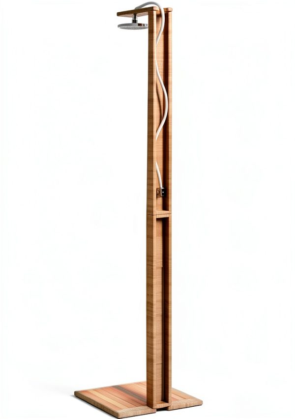vidaXL Rustic Outdoor Shower Beige 19.7X21.7X88.2 in Made of Poly Rattan and Solid Acacia Wood Ideal for Patio Garden Showering Features Rotatable Adjustable Head Pool Freestanding Outside Swimming-6