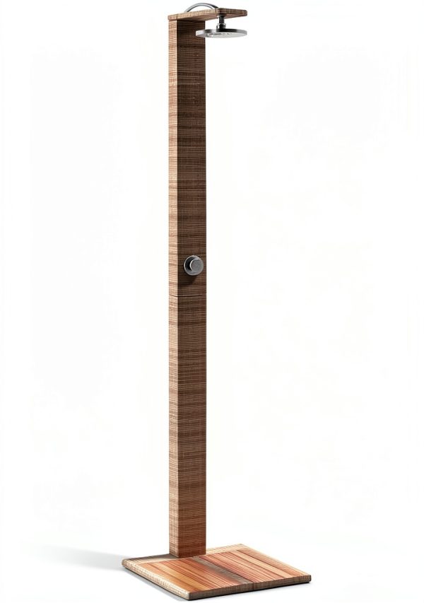 vidaXL Rustic Outdoor Shower Beige 19.7X21.7X88.2 in Made of Poly Rattan and Solid Acacia Wood Ideal for Patio Garden Showering Features Rotatable Adjustable Head Pool Freestanding Outside Swimming-0