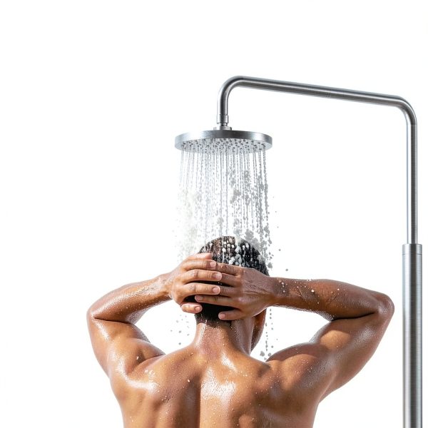 Natural Marble Outdoor Shower KES Marble Base Steel 8" Rainhead-6