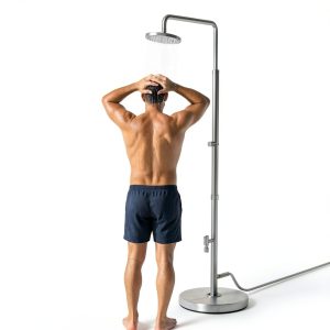 Natural Marble Outdoor Shower KES Marble Base Steel 8" Rainhead-0