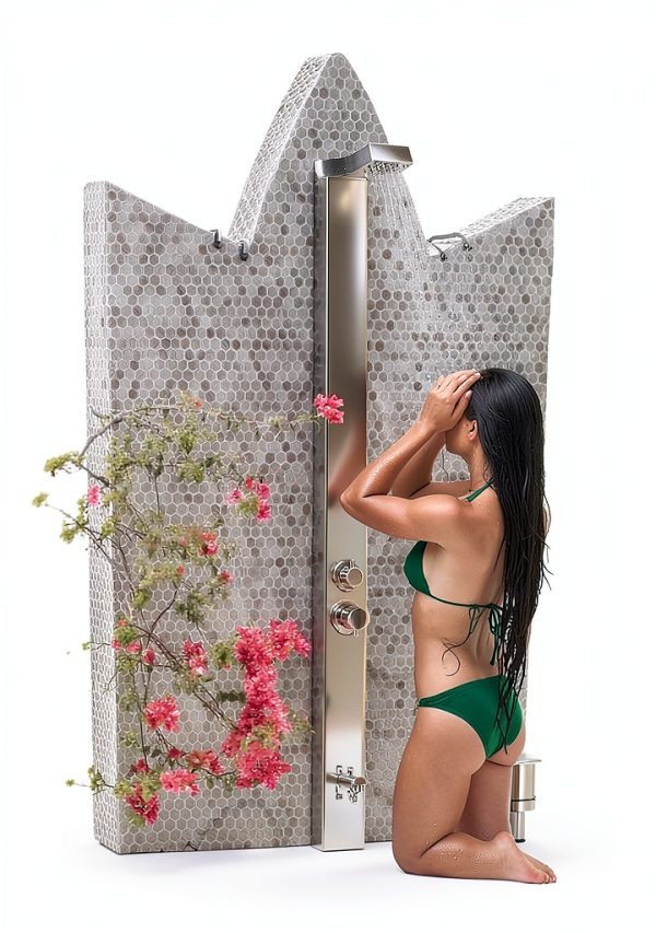Bondi 316 Marine Grade Stainless Steel Outdoor Shower Panel-No Rust! Perfect for Swimming Pools, Backyards, Beach Houses, Resorts. Hot & Cold Water Connections, Wall Mounted or Freestanding Options.-7