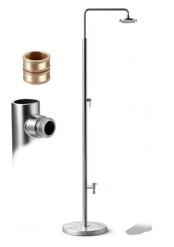 Natural Marble Outdoor Shower KES Marble Base Steel 8" Rainhead-5