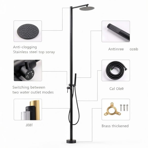 Freestanding Outdoor Shower - Outside Drench Shower for Backyard Garden/Swimming Pool/Beach Courtyard - Outdoor Shower Column with 10" Rain Shower Head and Handheld, Matte Black-3