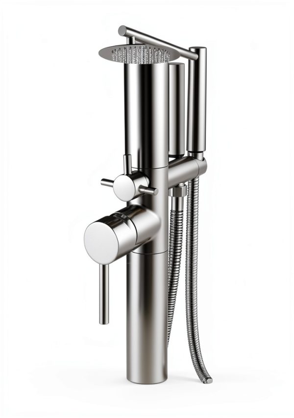 Freestanding Outdoor Shower by AYWSTC - Brushed Nickel, 10" Rain Head,-1