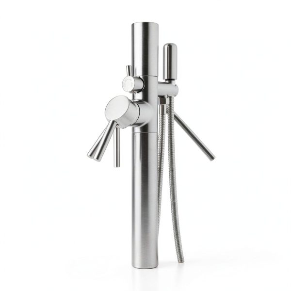Freestanding Outdoor Shower by AYWSTC - Brushed Nickel, 10" Rain Head,-5