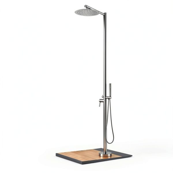 Freestanding Outdoor Shower by AYWSTC - Brushed Nickel, 10" Rain Head,-0