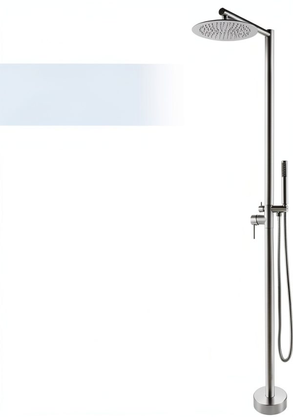 Freestanding Outdoor Shower by AYWSTC - Brushed Nickel, 10" Rain Head,-6